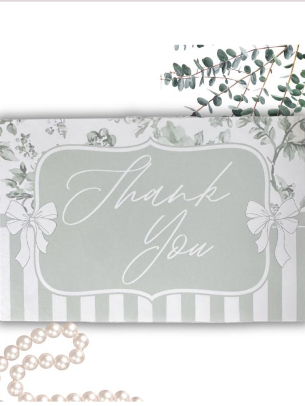 NEW! 🌿25 Sage Floral Toile Thank you Premium Cardstock- 4 x 6 inch